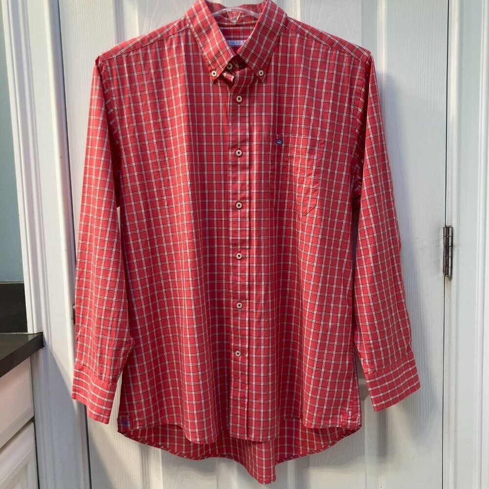 Southern Tide Red Plaid Button Down Long Sleeve Shirt Size Large